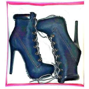 JUST FAB Women Size 6.5 Black Letha Stiletto 4" Heels Lace Up Boots Shoes
